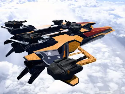 Space Battle Ship with Missiles and Gun Turret 3D model