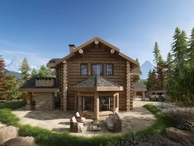 Mountain House Scenes and Country House 3D model
