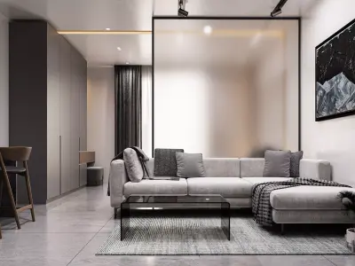 Modern Studio Apartment  Fully Equipped Interior 3D Scene 3D model