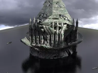 Moss Ruins Tower Cathedral exterior 3 3D model
