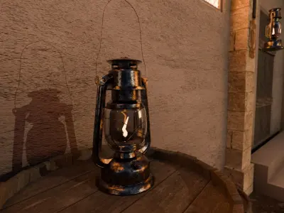 Lantern with A Barrel and Crate Low-poly 3D model