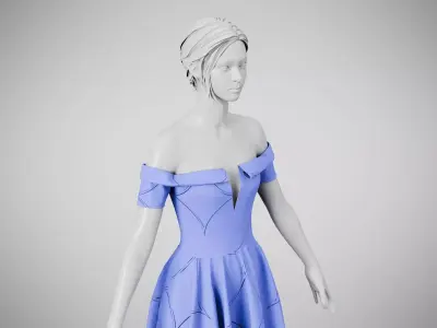 Dress 08 Very Light Blue With Design Low-poly 3D model