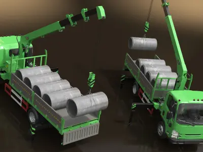  Crane Truck Manipulator with Concrete Pipes 