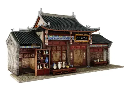 Historic Asian Pottery Shop Street Facade 3D model