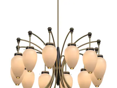 Chandelier French 1960s Brass and White Glass 3D model