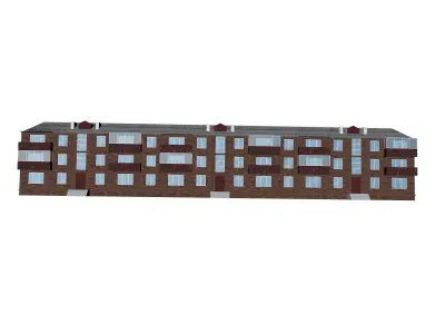  brick 3-storey apartment building Low-poly 3D model