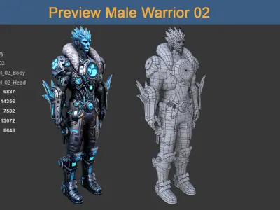 Character Male Warriors 02 - Ready for game Low-poly 3D model