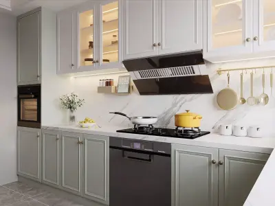 Bright Modern Classic Shaker Kitchen With Mint Cabinets 3D model