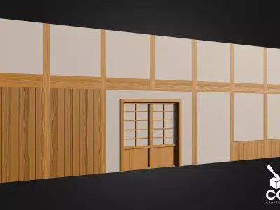 Modular Japanese Wall and Shoji Door Low-poly 3D model