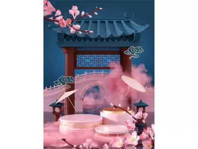 Chinese Valentine Day e-commerce promotion booth 3D model
