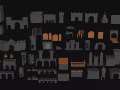 Modular Castle Pieces Low-poly 3D model