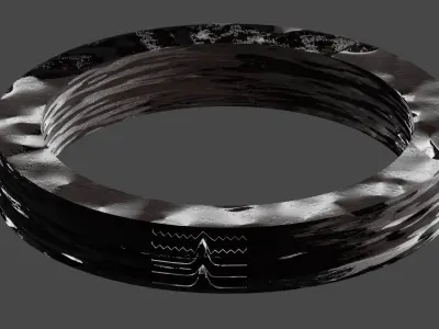 Ring in damaged metal material and wooden cup  Free low-poly 3D model