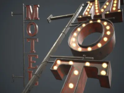  Old Metal Motel Sign PBR Game Ready Low-poly 3D model