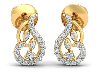 Yellow gold diamond earring-P3 PSER-24 3D print model