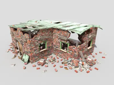 destroyed building 3 Low-poly 3D model