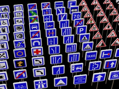 French road sign Low-poly 3D model