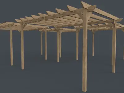 PBR Wooden Pergola Gazebo C2 Low-poly 3D model