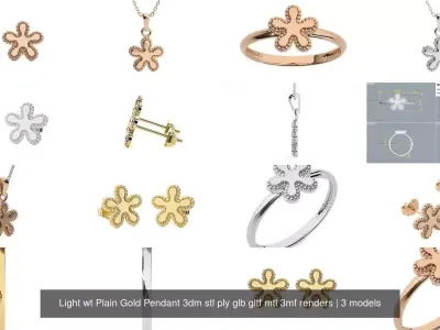 Light wt Plain Gold Pendant 3dm stl ply glb gltf mtl 3mf renders 3D Model Pack