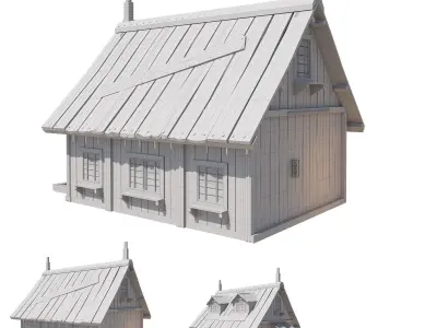 wooden cottage Low-poly 3D model