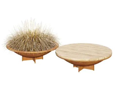 Parabel two wooden tables with grass on top 3D model
