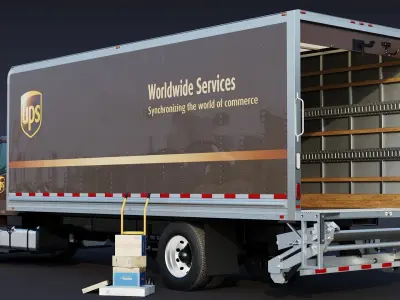 2020 Freightliner M2 106 Box truck UPS Low-poly 3D model