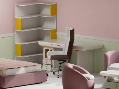 Bedroom Furniture Pink and Green Free low-poly 3D model