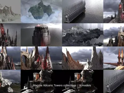 Magma Volcano Towers collections 3D Model Pack