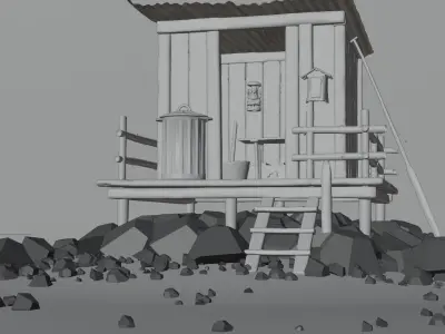 Secluded Beachside Wood Hut Oasis - High Detail 3D model