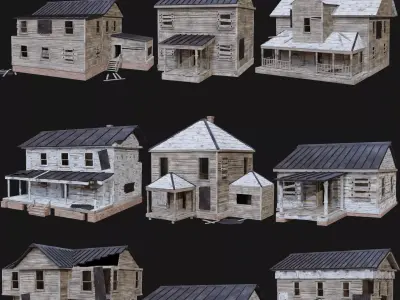 HOUSE BUILDING POSTAPO POST APO DESTROYED WOODEN OLD RUIN CITY Low-poly 3D model