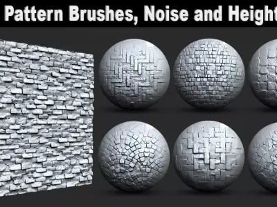 Brick Pattern Brushes Noise and Height Map Low-poly 3D model