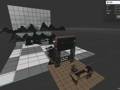 Chinese architectural scene in spring 3D model