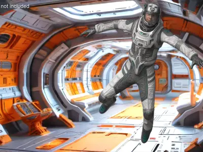  Floating Astronaut in Spacesuit with Transparent Visor 