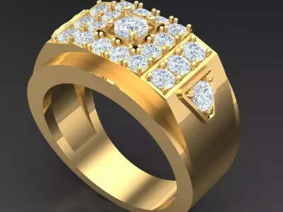 Light Gold Diamond Men Ring 2MR018 3D model