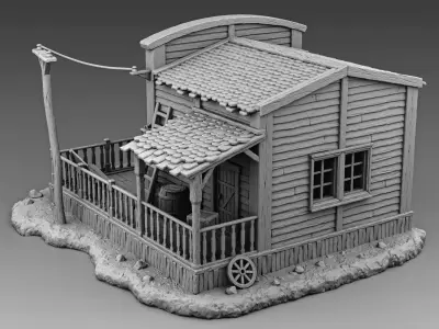 Barber building with porch 3D print model