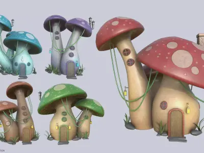 Mushroom house collection 3D Model Pack