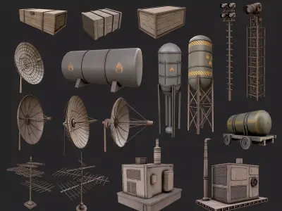 Post Apo Game Objects Collection Low-poly 3D model
