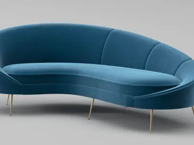 Ico Parisi Style Modern Curved Sofa 01  With Pro Studio Scene 3D model