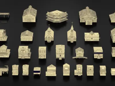 West Wild Building Set 01 Low-poly 3D model