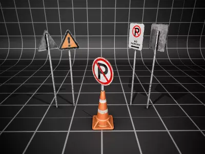 Used Road Props  Game-Ready   Low-poly 3D model