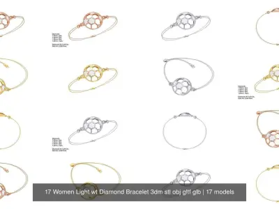 17 Women Light wt Diamond Bracelet 3dm stl obj gltf glb 3D Model Pack