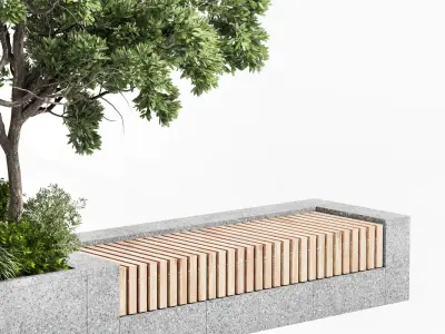 Urban Environment Urban Furniture Green Benches 3D model