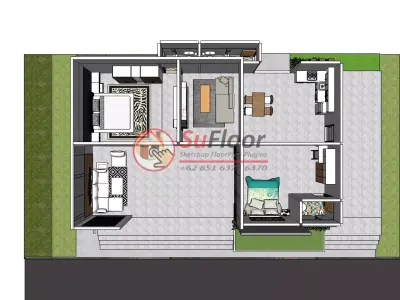 House 13x8m code 564 - Sketchup 3D model 3D model 3D model