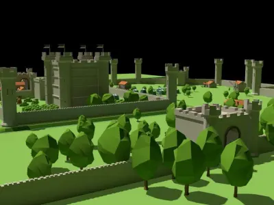 Simple Poly Medieval City Low-poly 3D model