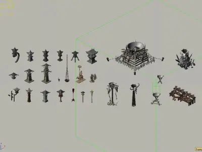 Game Architectural - stone lamp - brazier lamp 3D model