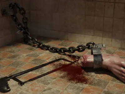 Halloween Cutted Bloody Foot with handsaw 3D model