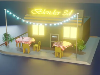 cafe with wine and a glass Low-poly 3D model