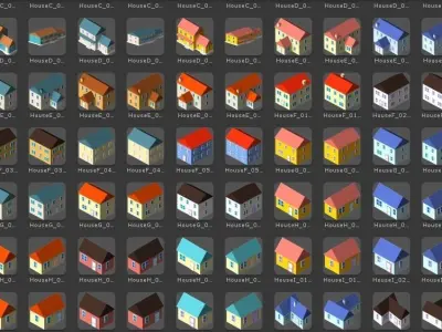 2d Isometric buildings 3D model