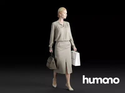Humano Elegant woman walking  with a shopping bag 0304 3D model
