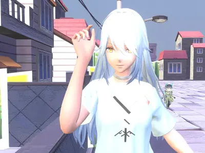 SCIFI GIRLS Cute Anime Crowds Pbr Fbx Animated 3D model