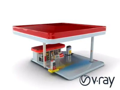 Stylized Gas Station with Convenience Store model pack Low-poly 3D model